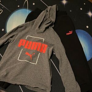 Puma Gray Hoodie and Black Sweatpants with Red Logo